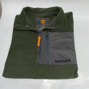 * Timberland large Olive Green Fleece Quarter-Zip with Gray Chest Panel
